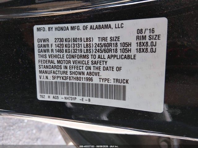 Honda Ridgeline Black Edition 2017 5FPYK3F87HB011996 Image 9