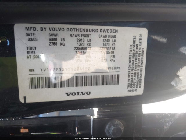 Aukcja sprzedaży 2005 Volvo Xc90 T6, vin: YV1CZ852151204152, numer aukcji: 45337160
