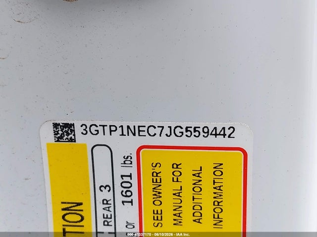 45337170 :رقم المزاد ، 3GTP1NEC7JG559442 vin ، 2018 Gmc Sierra 1500 Slt مزاد بيع