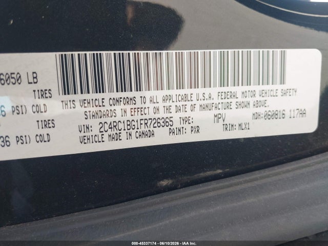 Aukcja sprzedaży 2015 Chrysler Town & Country Touring, vin: 2C4RC1BG1FR726365, numer aukcji: 45337174