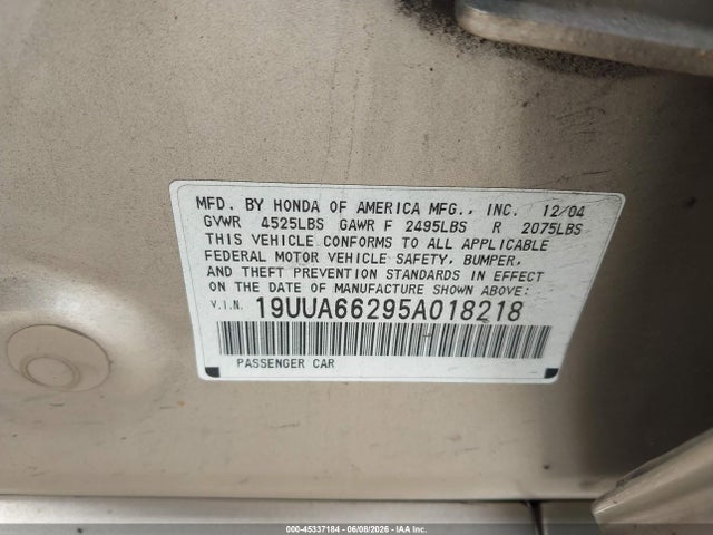 Продажа на аукционе авто 2005 Acura Tl, vin: 19UUA66295A018218, номер лота: 45337184