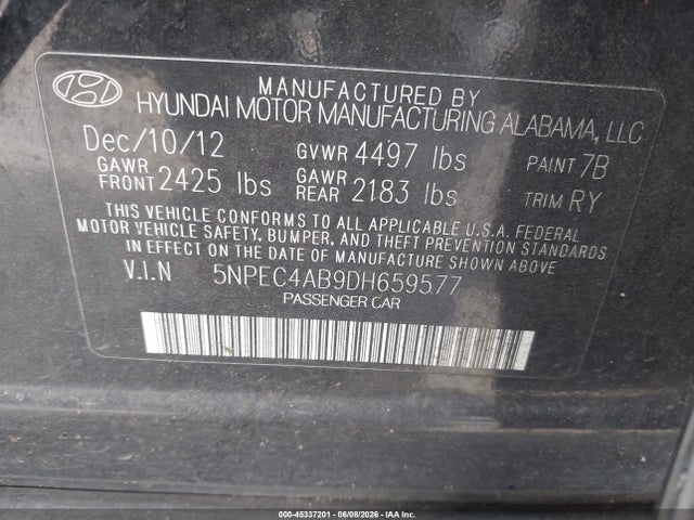 Aukcja sprzedaży 2013 Hyundai Sonata Limited 2.0t, vin: 5NPEC4AB9DH659577, numer aukcji: 45337201