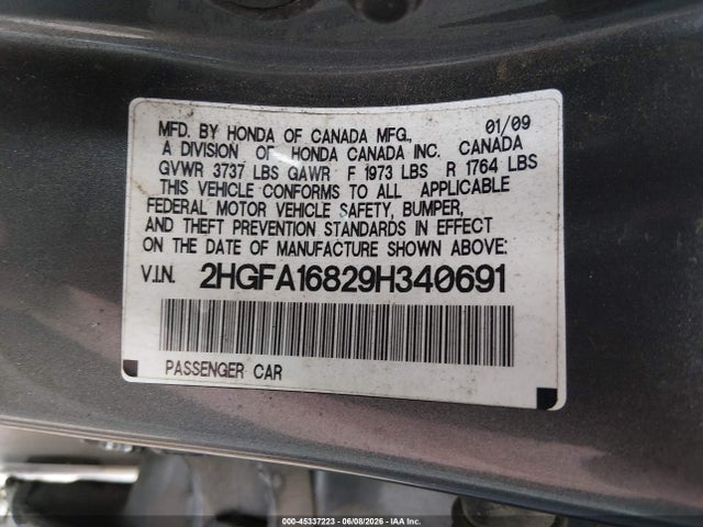 Продажа на аукционе авто 2009 Honda Civic Ex, vin: 2HGFA16829H340691, номер лота: 45337223