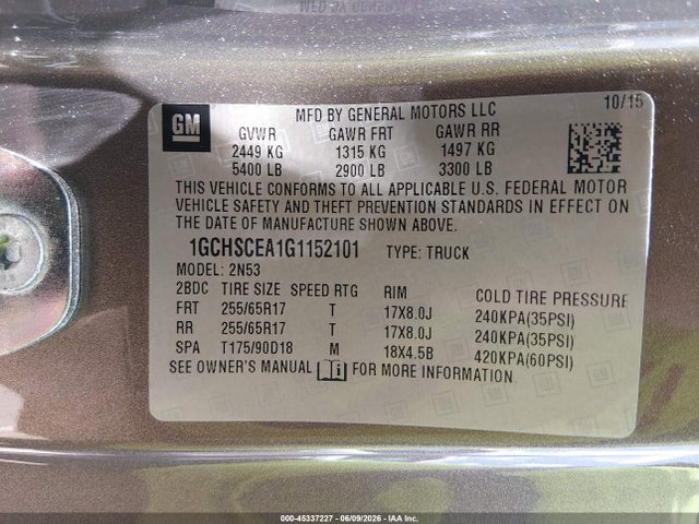 Auction sale of the 2016 Chevrolet Colorado Lt, vin: 1GCHSCEA1G1152101, lot number: 45337227