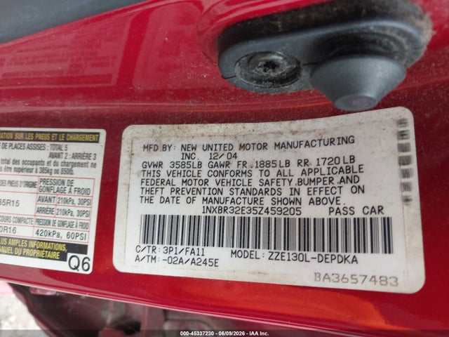 Aukcja sprzedaży 2005 Toyota Corolla Ce, vin: 1NXBR32E35Z459205, numer aukcji: 45337230