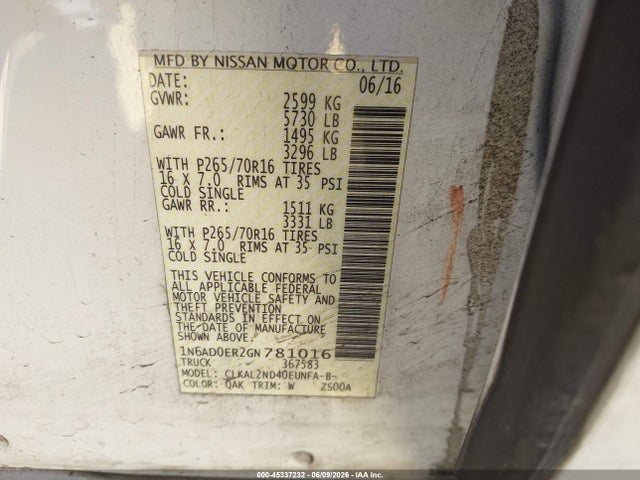 Nissan Frontier Sv 2016 1N6AD0ER2GN781016 Image 9