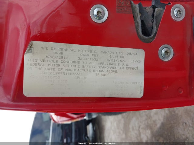 Aukcja sprzedaży 1994 Gmc Sierra C1500, vin: 2GTEC19K7R1585698, numer aukcji: 45337245