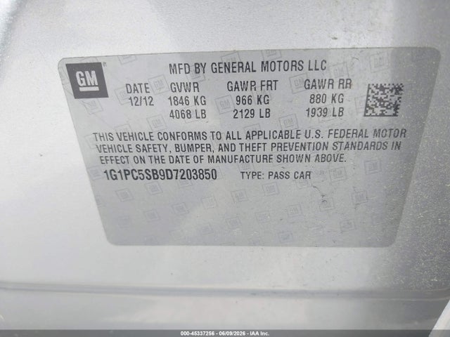 Продаж на аукціоні авто 2013 Chevrolet Cruze 1lt Auto, vin: 1G1PC5SB9D7203850, номер лоту: 45337256