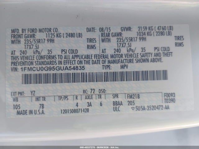 Ford ESCAPE SE 2016 1FMCU0G95GUA54835 Image 9