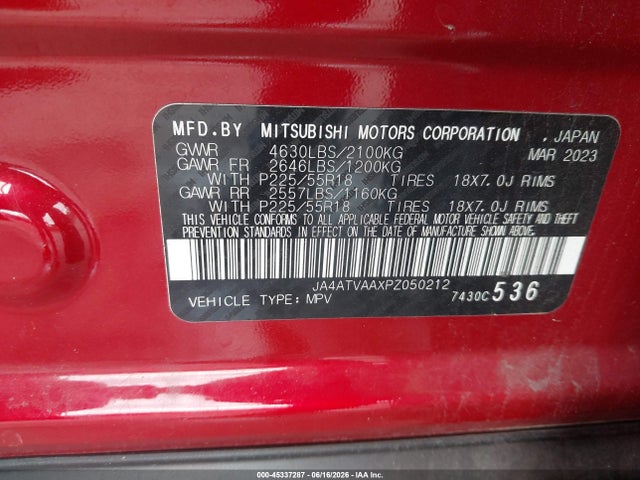 Продажа на аукционе авто 2023 Mitsubishi Eclipse Cross Le S-awc, vin: JA4ATVAAXPZ050212, номер лота: 45337287