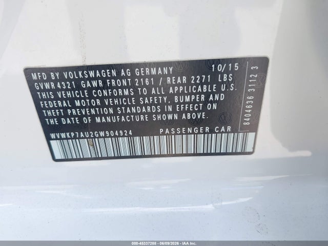 Volkswagen E-golf Se 2016 WVWKP7AU2GW904924 Image 9