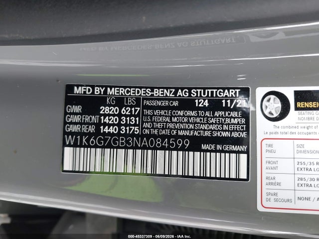 Продаж на аукціоні авто 2022 Mercedes-benz S 580 4matic, vin: W1K6G7GB3NA084599, номер лоту: 45337309