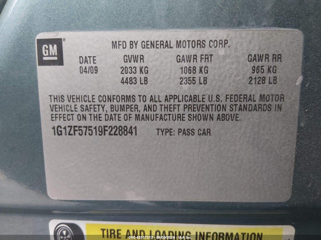 2009 Chevrolet Malibu Hybrid მანქანა იყიდება აუქციონზე, vin: 1G1ZF57519F228841, აუქციონის ნომერი: 45337312