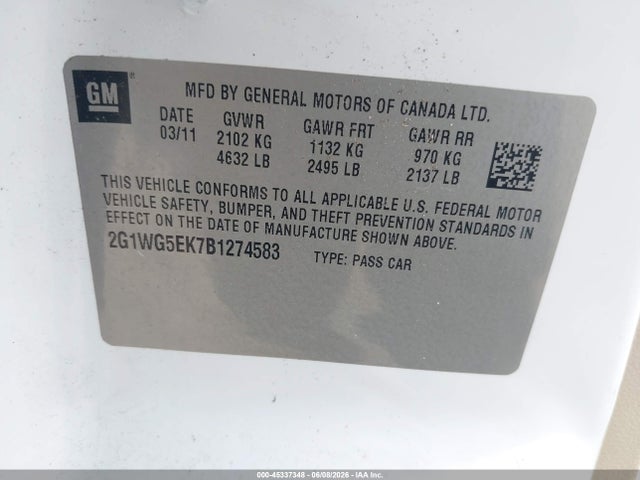 Auction sale of the 2011 Chevrolet Impala Lt, vin: 2G1WG5EK7B1274583, lot number: 45337348