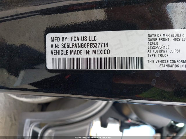 45337375 :رقم المزاد ، 3C6LRVNG6PE537714 vin ، 2023 Ram Promaster 1500 Low Roof 118 Wb مزاد بيع