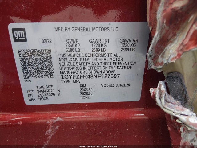 Продаж на аукціоні авто 2022 Cadillac Xt4 Awd Sport, vin: 1GYFZFR48NF127697, номер лоту: 45337380