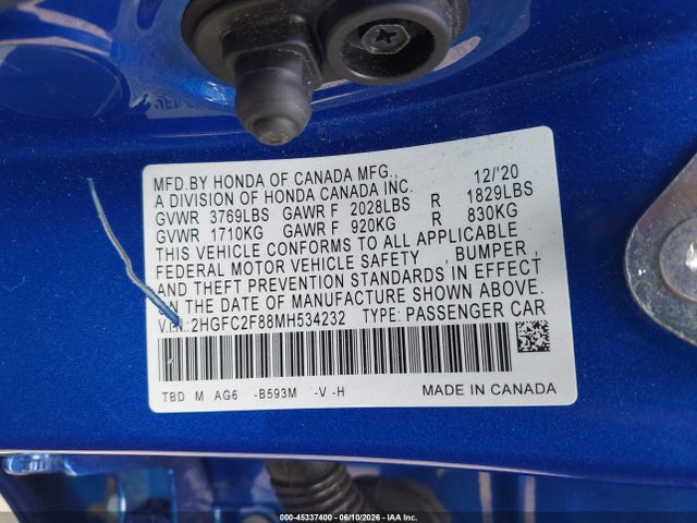 Honda Civic Sport 2021 2HGFC2F88MH534232 Image 9