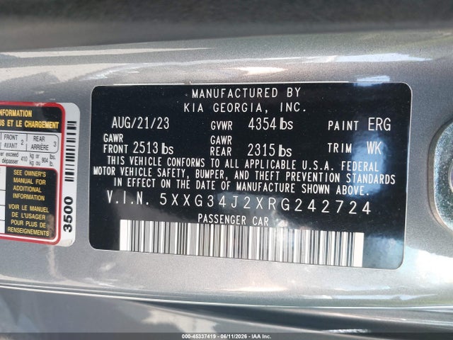 KIA K5 EX 2024 5XXG34J2XRG242724 Image 9