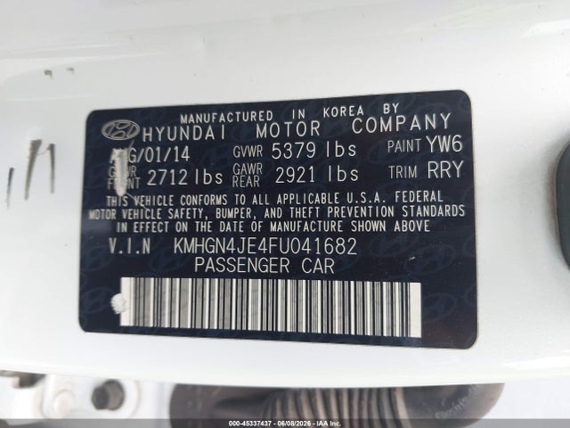 Aukcja sprzedaży 2015 Hyundai Genesis 3.8, vin: KMHGN4JE4FU041682, numer aukcji: 45337437