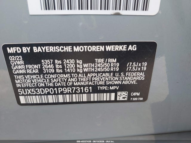 Продаж на аукціоні авто 2023 Bmw X3 Xdrive30i, vin: 5UX53DP01P9R73161, номер лоту: 45337439