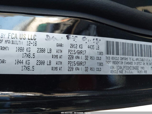 2017 Jeep Patriot Latitude Fwd მანქანა იყიდება აუქციონზე, vin: 1C4NJPFB3HD184682, აუქციონის ნომერი: 45337450
