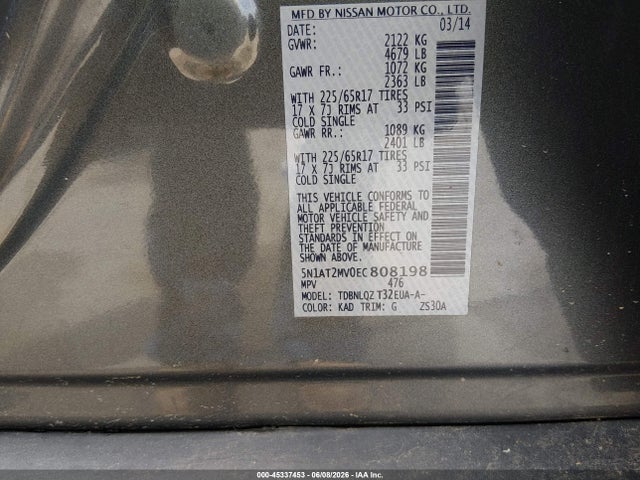 Aukcja sprzedaży 2014 Nissan Rogue Sv, vin: 5N1AT2MV0EC808198, numer aukcji: 45337453