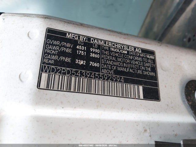 Aukcja sprzedaży 2004 Dodge Sprinter Van 3500 High Roof, vin: WD2PD543945592994, numer aukcji: 45337462