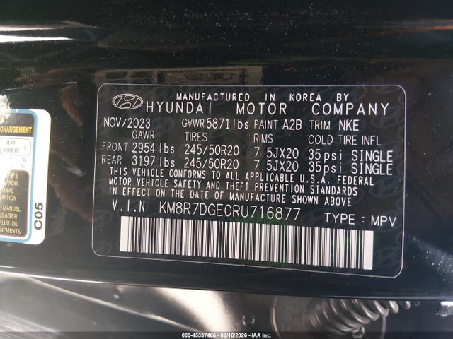 Auction sale of the 2024 Hyundai Palisade Calligraphy Night Edition, vin: KM8R7DGE0RU716877, lot number: 45337466