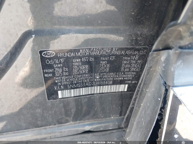 5NMS53AD2LH188408 Hyundai Santa Fe Limited