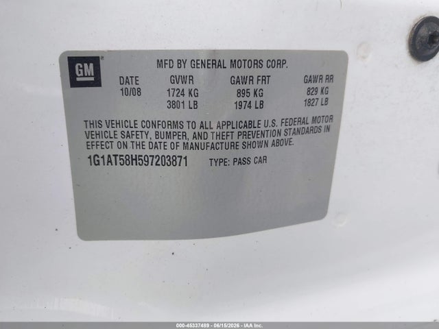 Продаж на аукціоні авто 2009 Chevrolet Cobalt Lt, vin: 1G1AT58H597203871, номер лоту: 45337489