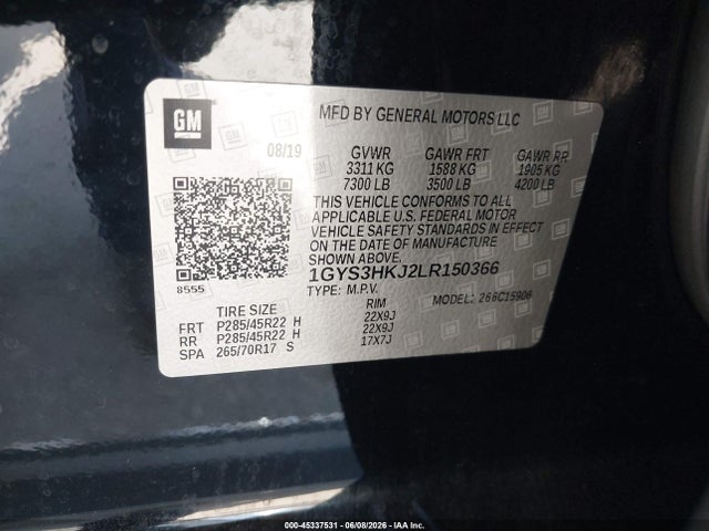 2020 Cadillac Escalade Esv 2wd Luxury მანქანა იყიდება აუქციონზე, vin: 1GYS3HKJ2LR150366, აუქციონის ნომერი: 45337531