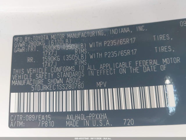 5TDJRKEC1SS280780 Toyota SIENNA XLE