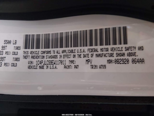 45337550 :رقم المزاد ، 1C4PJLCS9EW117011 vin ، 2014 Jeep Cherokee Latitude مزاد بيع