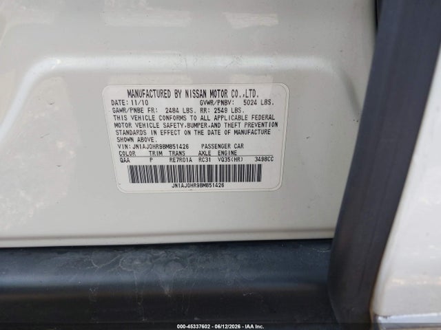 Продаж на аукціоні авто 2011 Infiniti Ex35 Journey, vin: JN1AJ0HR9BM851426, номер лоту: 45337602