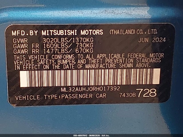 Продаж на аукціоні авто 2024 Mitsubishi Mirage Es/le, vin: ML32AUHJ0RH017392, номер лоту: 45337612