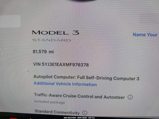 Aukcja sprzedaży 2021 Tesla Model 3 Standard Range Plus Rear-wheel Drive, vin: 5YJ3E1EAXMF976378, numer aukcji: 45337639