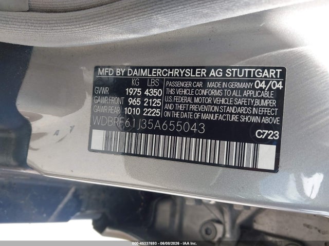 2005 Mercedes-benz C 240 Luxury მანქანა იყიდება აუქციონზე, vin: WDBRF61J35A655043, აუქციონის ნომერი: 45337693