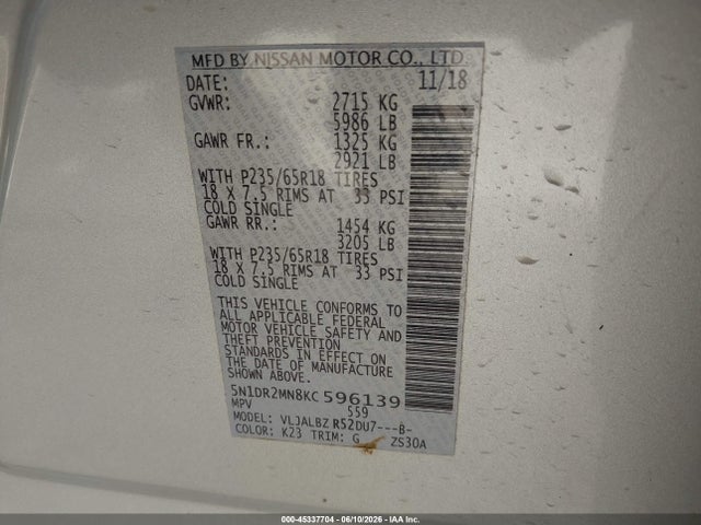 Nissan Pathfinder S 2019 5N1DR2MN8KC596139 Image 9