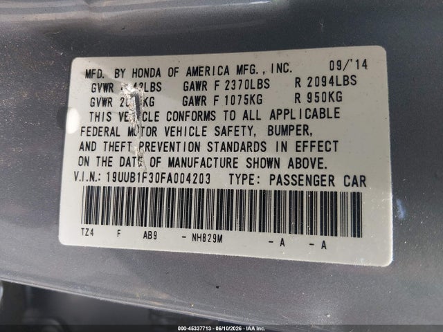 Aukcja sprzedaży 2015 Acura Tlx, vin: 19UUB1F30FA004203, numer aukcji: 45337713