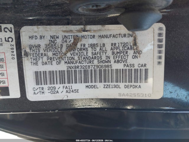 Aukcja sprzedaży 2007 Toyota Corolla Ce, vin: 1NXBR32E87Z906985, numer aukcji: 45337724
