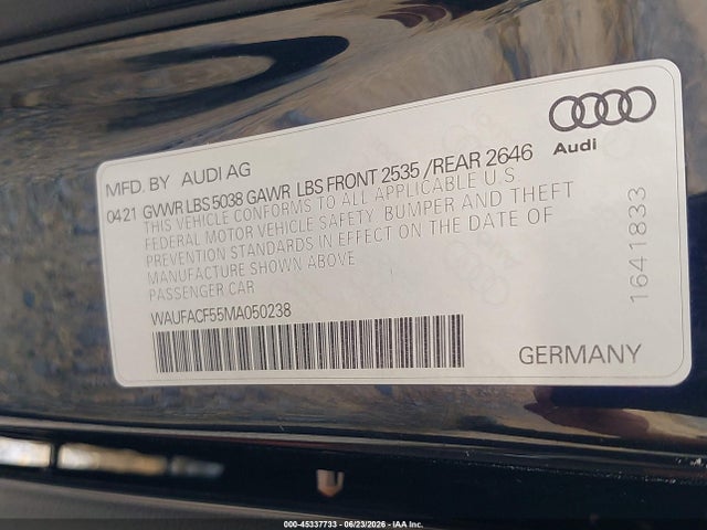 WAUFACF55MA050238 Audi A5 Sportback Premium Plus 45 Tfsi Quattro S Tronic