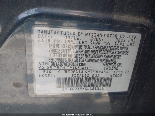 Nissan SENTRA SV 2016 3N1AB7APXGL681366 Image 9