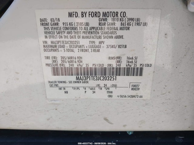 MAJ3P1TE3JC203251 Ford Ecosport Se