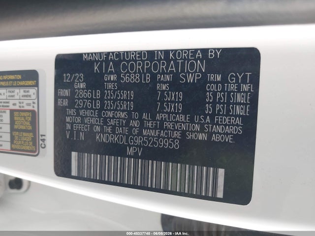 Aukcja sprzedaży 2024 Kia Sorento Hybrid Sx Prestige, vin: KNDRKDLG9R5259958, numer aukcji: 45337748