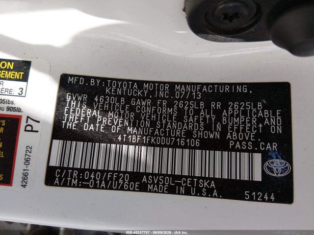 Aukcja sprzedaży 2013 Toyota Camry Se, vin: 4T1BF1FK0DU716106, numer aukcji: 45337787