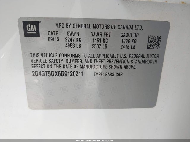 Продажа на аукционе авто 2016 Buick Regal Turbo Premium Ii, vin: 2G4GT5GX6G9120211, номер лота: 45337790