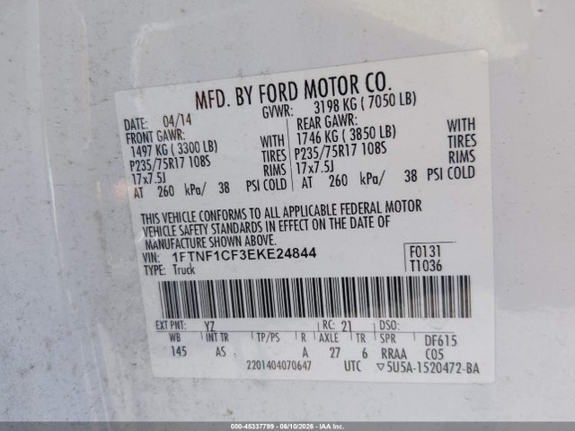 Ford F-150 Xl 2014 1FTNF1CF3EKE24844 Image 9