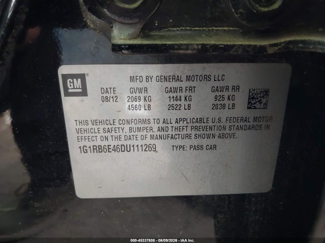 2013 Chevrolet Volt მანქანა იყიდება აუქციონზე, vin: 1G1RB6E46DU111269, აუქციონის ნომერი: 45337808