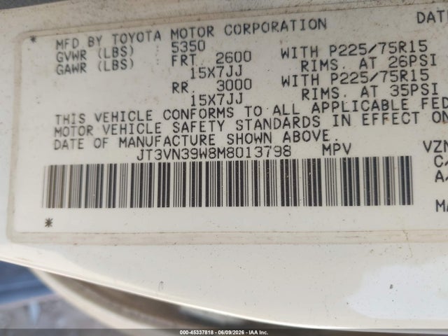 Aukcja sprzedaży 1991 Toyota 4runner Vn39 Sr5, vin: JT3VN39W8M8013798, numer aukcji: 45337818
