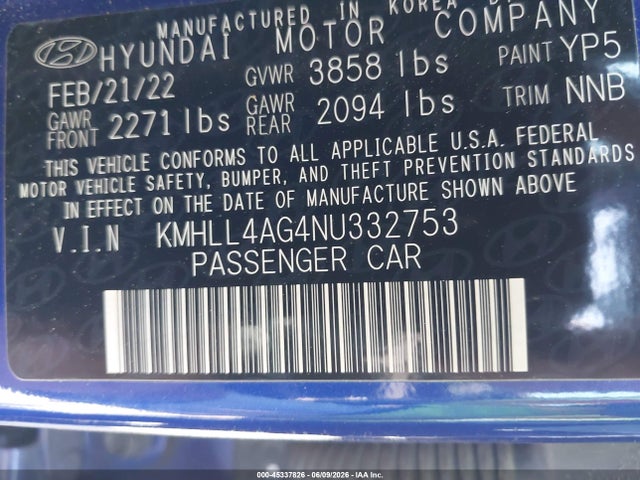 Продаж на аукціоні авто 2022 Hyundai Elantra Se, vin: KMHLL4AG4NU332753, номер лоту: 45337826